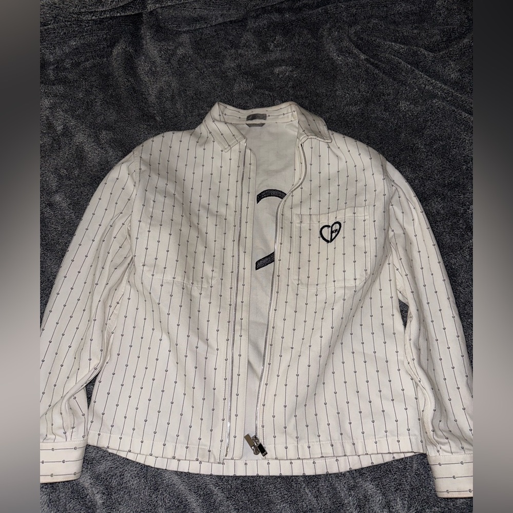 Dior White Pinstriped “CD Heart” Overshirt Size 48